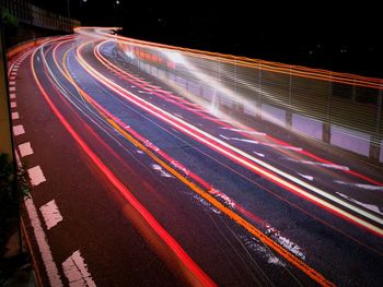 Light trails on road at night