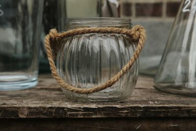 Close-up of glass jar on table