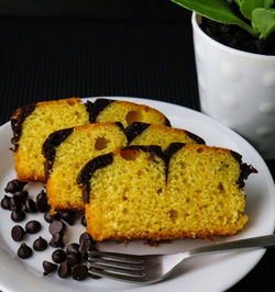 Close-up of cake in plate on table