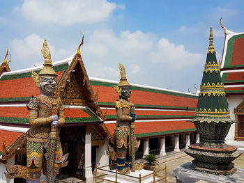 Low angle view of temple building against sky