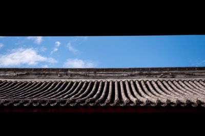 Low angle view of roof against sky