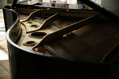 High angle view of piano at home
