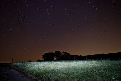 Scenic view of field against star field at night