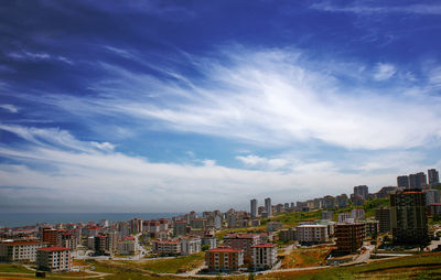 High angle view of townscape against sky