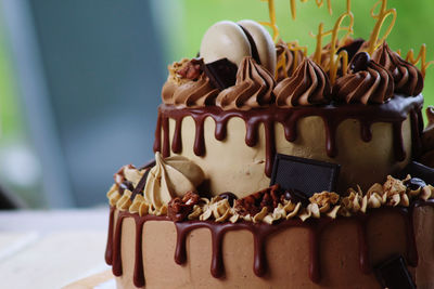 Close-up of chocolate cake on table