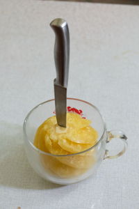 Close-up of breakfast on table