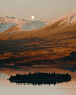 Scenic view of lake against sky during sunset