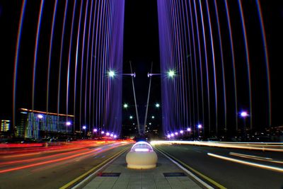 Light trails on road at night