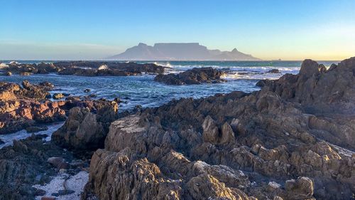 Scenic view of sea against clear sky