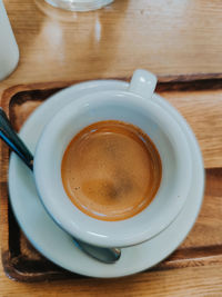 High angle view of coffee on table