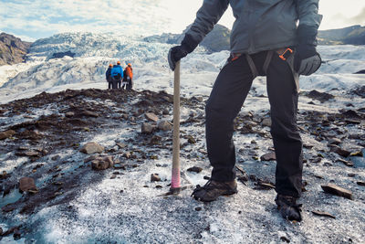 Professional alpinist on snowy mountain scenic photography