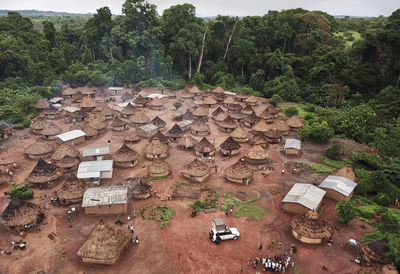 Ivory coast, korhogo, aerial view of traditional african village