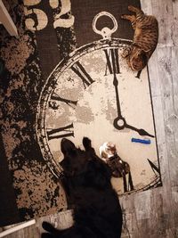 High angle view of men on clock