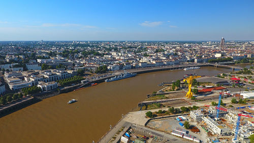 High angle view of city at waterfront