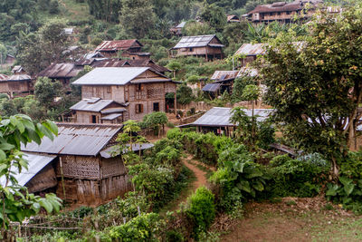 Houses and trees in village