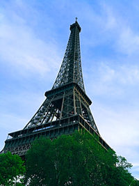 Low angle view of eiffel tower against sky