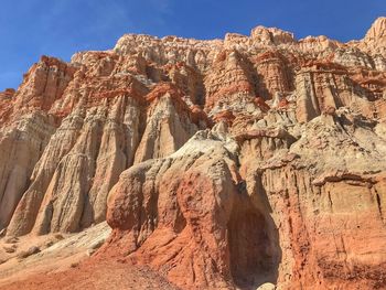 Low angle view of rock formations against sky