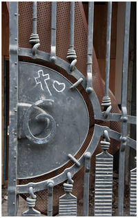Close-up of text on metal