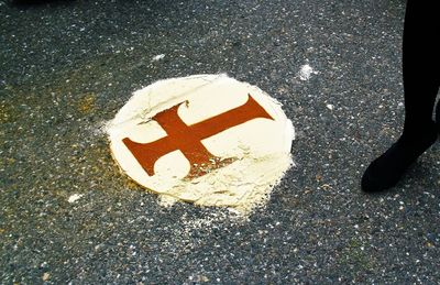 High angle view of road sign