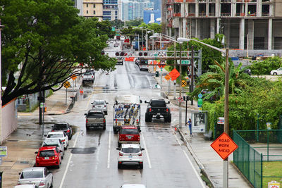 High angle view of traffic on city street