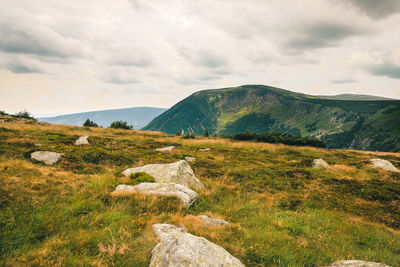 Scenic view of rocky mountains against sky