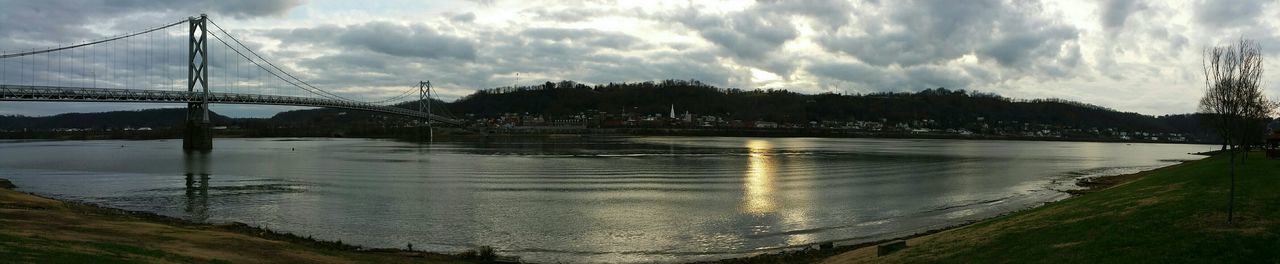 Scenic view of river against cloudy sky