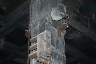 Low angle view of loudspeaker on pillar