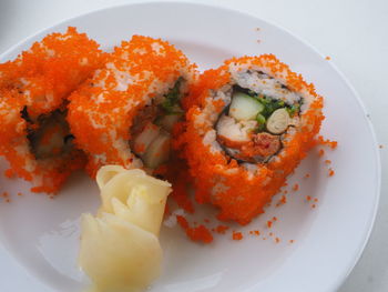 High angle view of meal served in plate