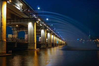 View of bridge at night