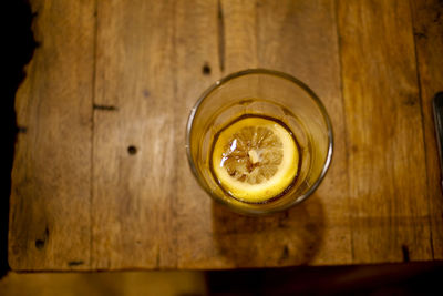 High angle view of drink on table