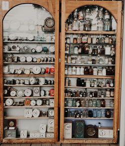 View of bottles on shelf in store