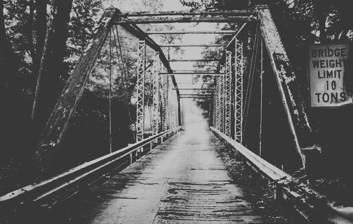 the way forward, diminishing perspective, vanishing point, transportation, connection, bridge - man made structure, built structure, railing, footbridge, architecture, tree, day, outdoors, long, metal, no people, walkway, narrow, incidental people, nature