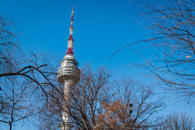 Low angle view of building against blue sky