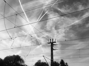 Low angle view of electricity pylon against sky