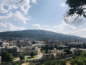 High angle view of townscape against sky