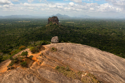 Aerial view of lion rock in sigiriya, a famous tourist attraction in sri lanka.