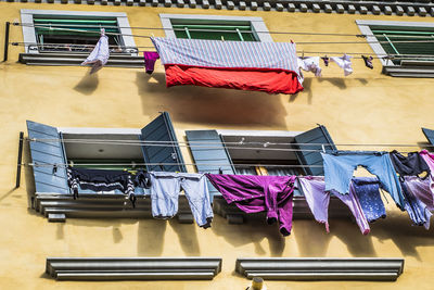 High angle view of clothes drying on table