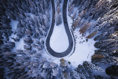 High angle view of snow covered landscape