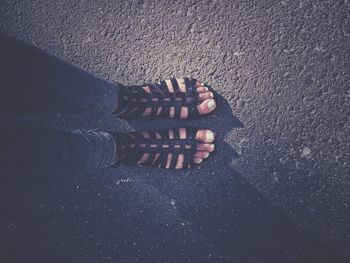 Low section of woman standing on road