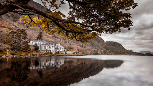 Reflection of trees in lake against sky