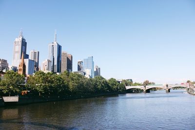 Melbourne skyline against clear sky
