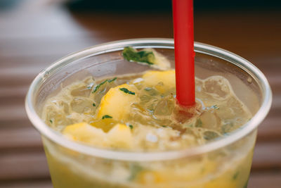 Close-up of lemonade on table