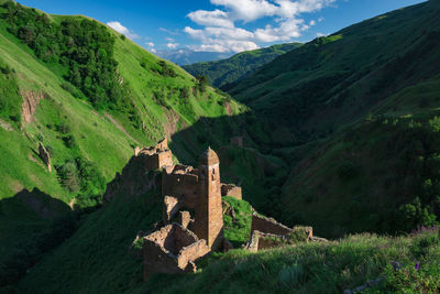 Old ancient historical towers of the chechens in the caucasus mountains