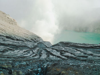 Scenic view of mountains against cloudy sky