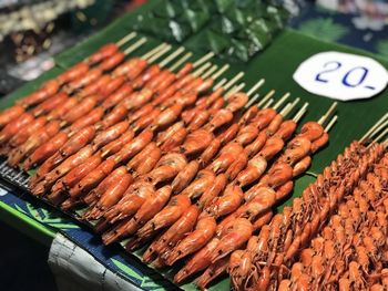 High angle view of meat for sale at market stall