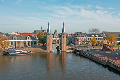 Aerial from the historical city sneek in friesland the netherlands