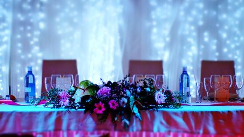 Purple flowers on table