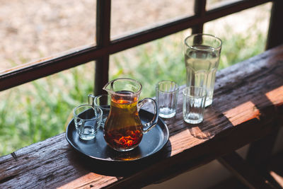 Drink hot tea in a beautifully prepared glass jug ready to serve.