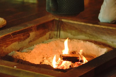 High angle view of burning candles