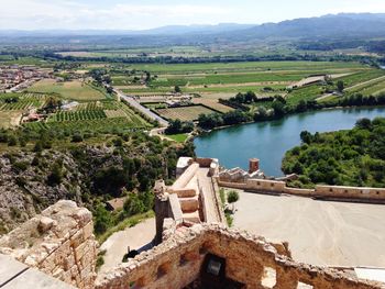 High angle view of river along landscape